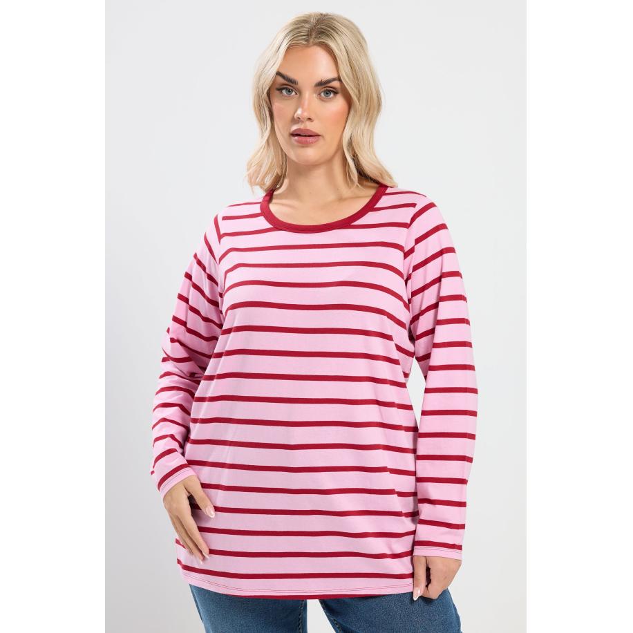 Yours Roze Gestreepte Top Met Lange Mouwen Size 66-68 Roze