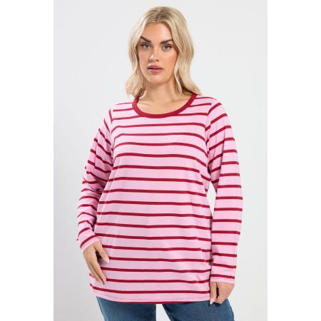 Yours Roze Gestreepte Top Met Lange Mouwen Size 66-68