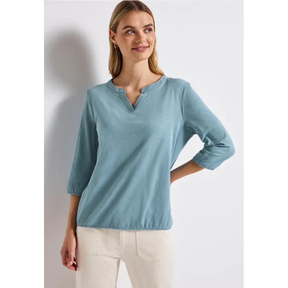 Street One Shirt van jersey met gespleten hals Blauw