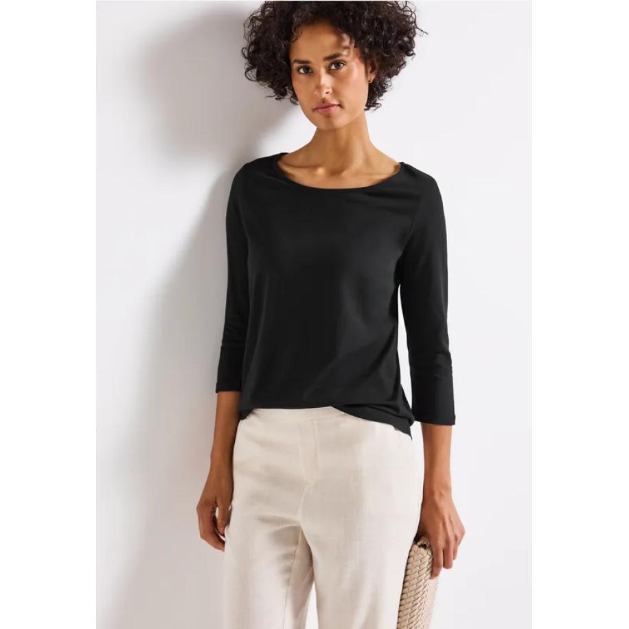 Street One Shirt met boothals Zwart