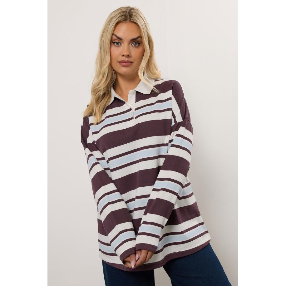 Yours Curve Ivoorwit & Rood Gestreepte Rugby Kraag Top Size 62-64 Wit