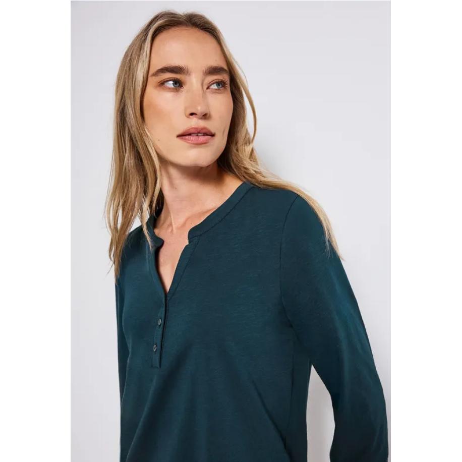 Street One Shirt met gespleten hals Blauw