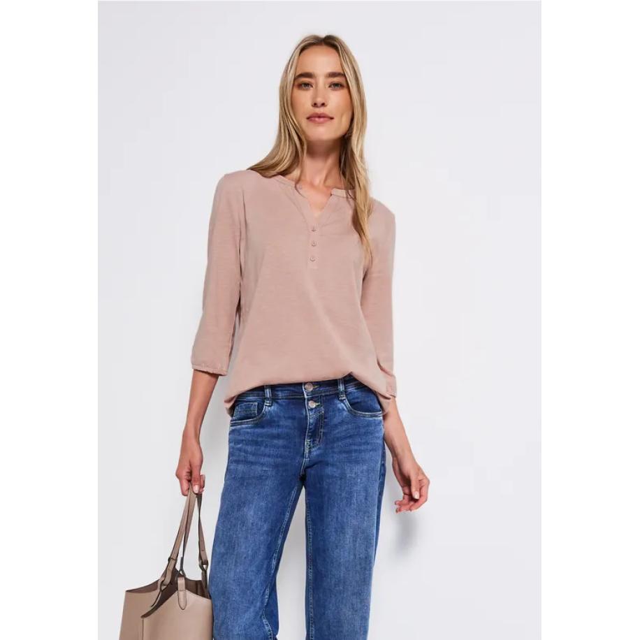 Street One Shirt met gespleten hals Roze
