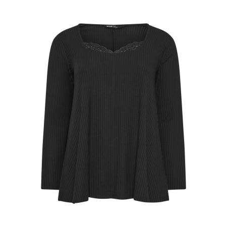 Yours Plus Size Black Lace Insert Ribbed Top Size 42