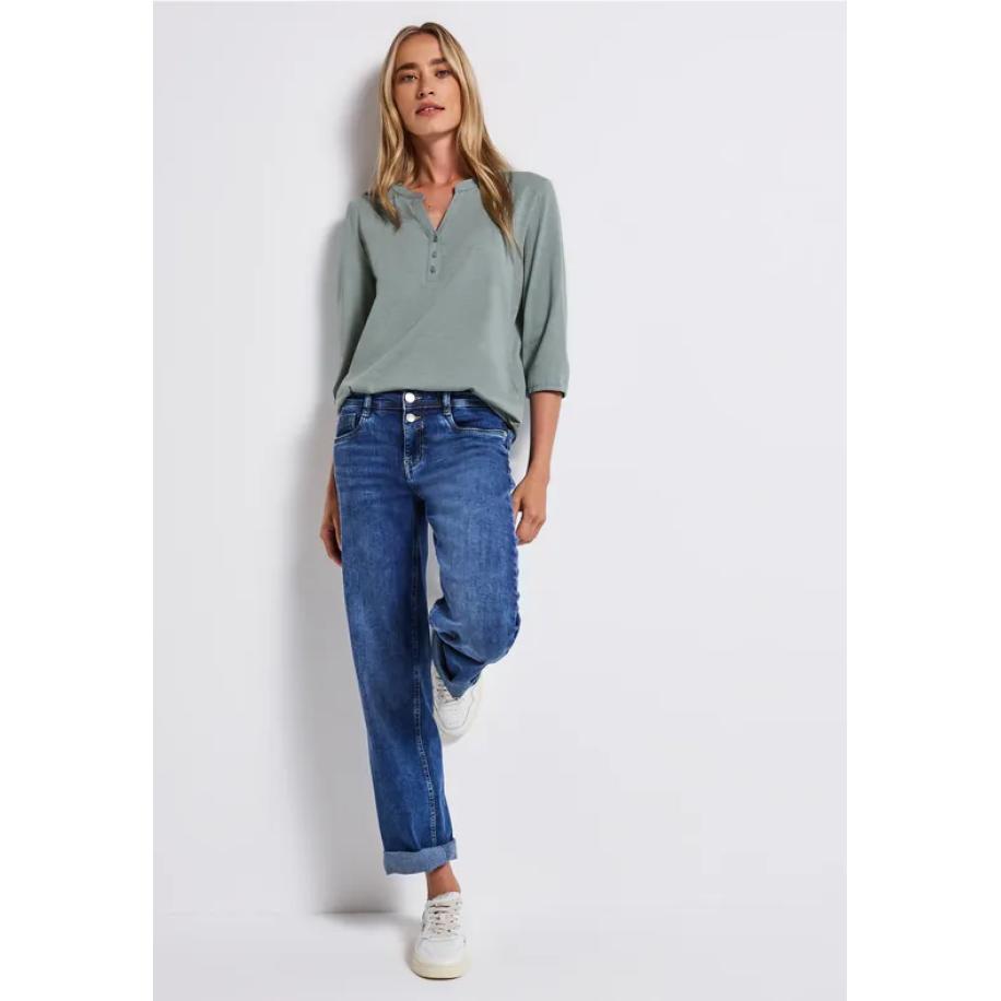 Street One Shirt met gespleten hals Blauw