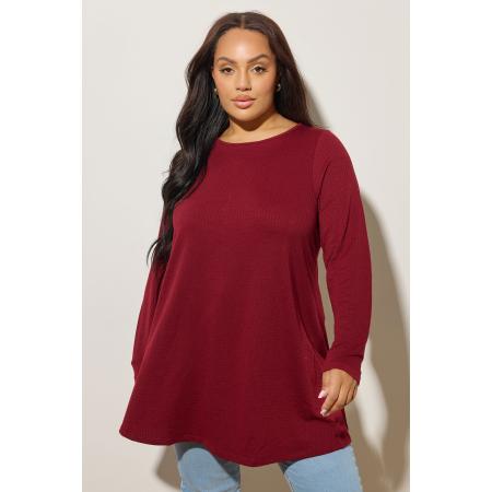 Yours Curve Rood Tshirt Met Lange Mouwen En Ribbels Size 58-60