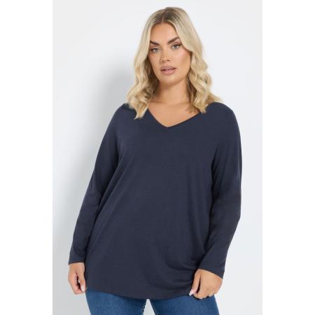 Yours Top Van Katoenmix Met Vhals In Lange Mouwen In Donkerblauw Size 66-68