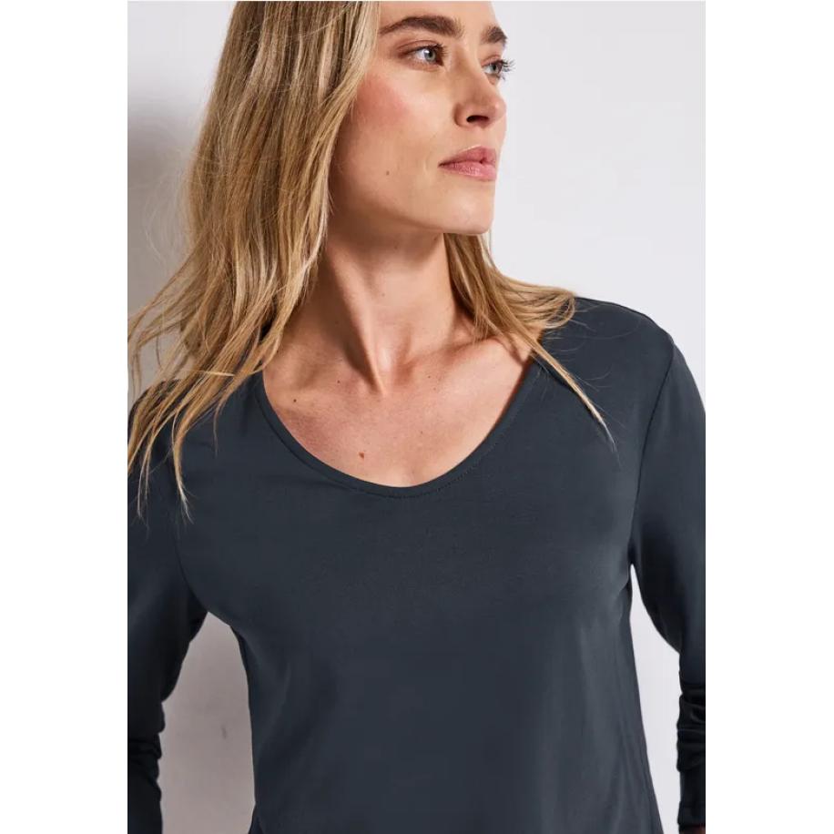 Street One Overhemd met lange mouwen in effen kleur Blauw