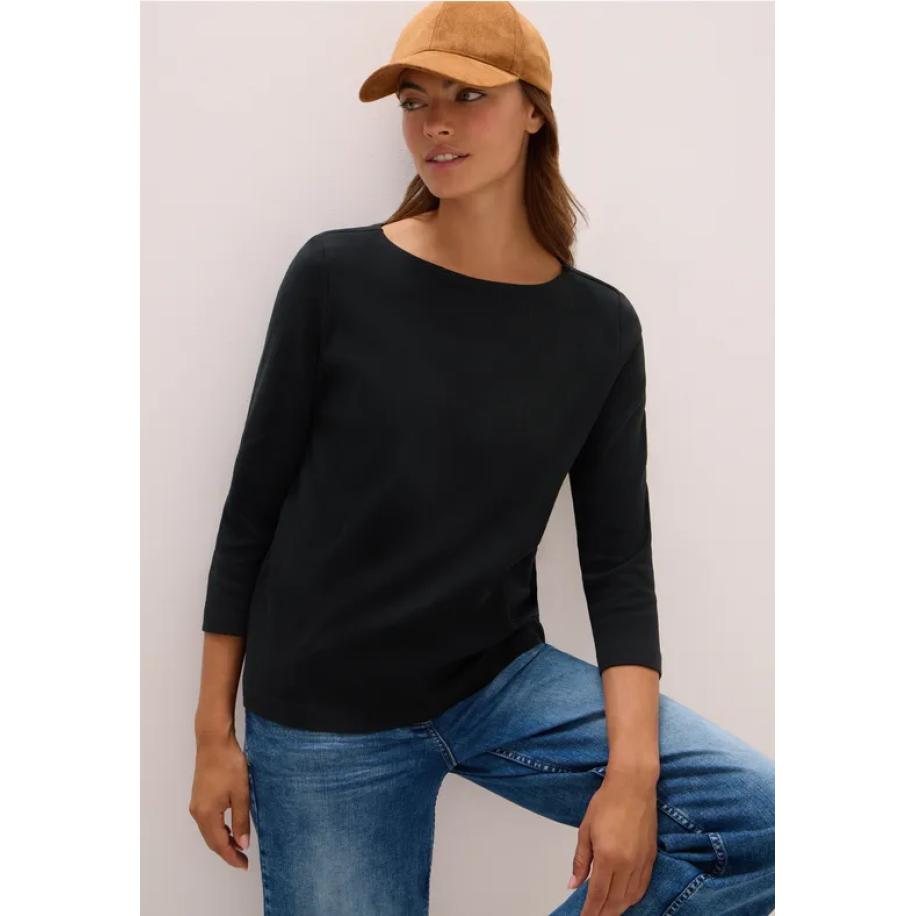 CECIL Basic geribd shirt Zwart