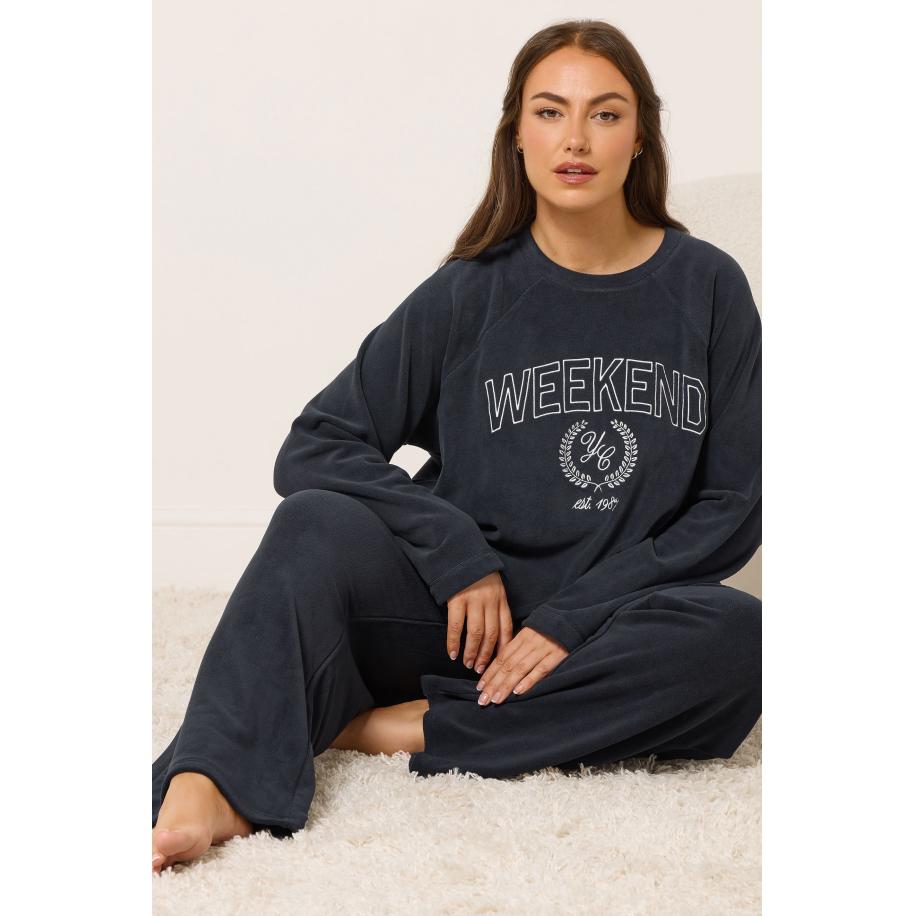 Yours Marineblauwe Weekend Fleecetop Size 66-68 Blauw