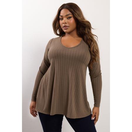 Yours Curve Mocha Bruin Geribbeld Swing Tshirt Size 66-68