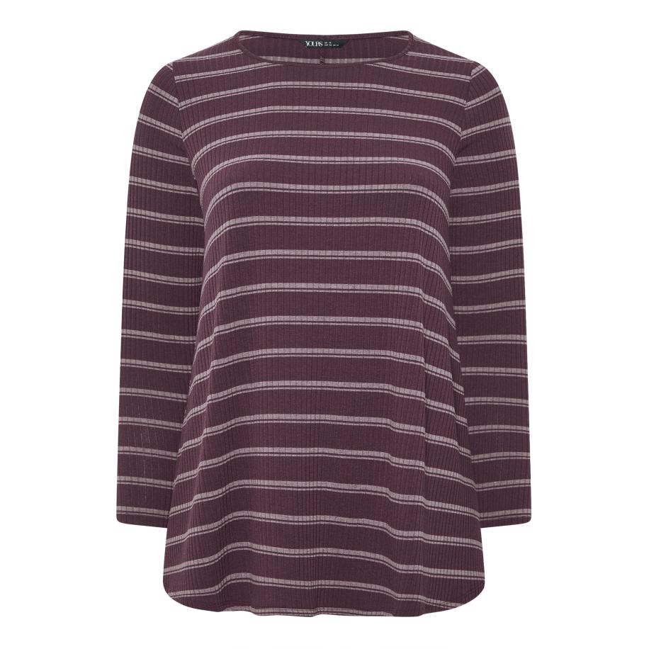 Yours Paarse En Crème Gestreepte Swingtop Size 62-64 Paars