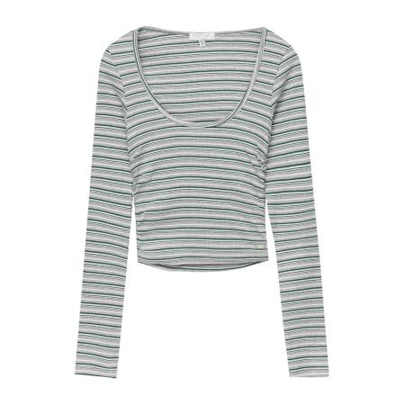 Pull&Bear Pull&Bear Shirt grijs gemêleerd / smaragd / wit