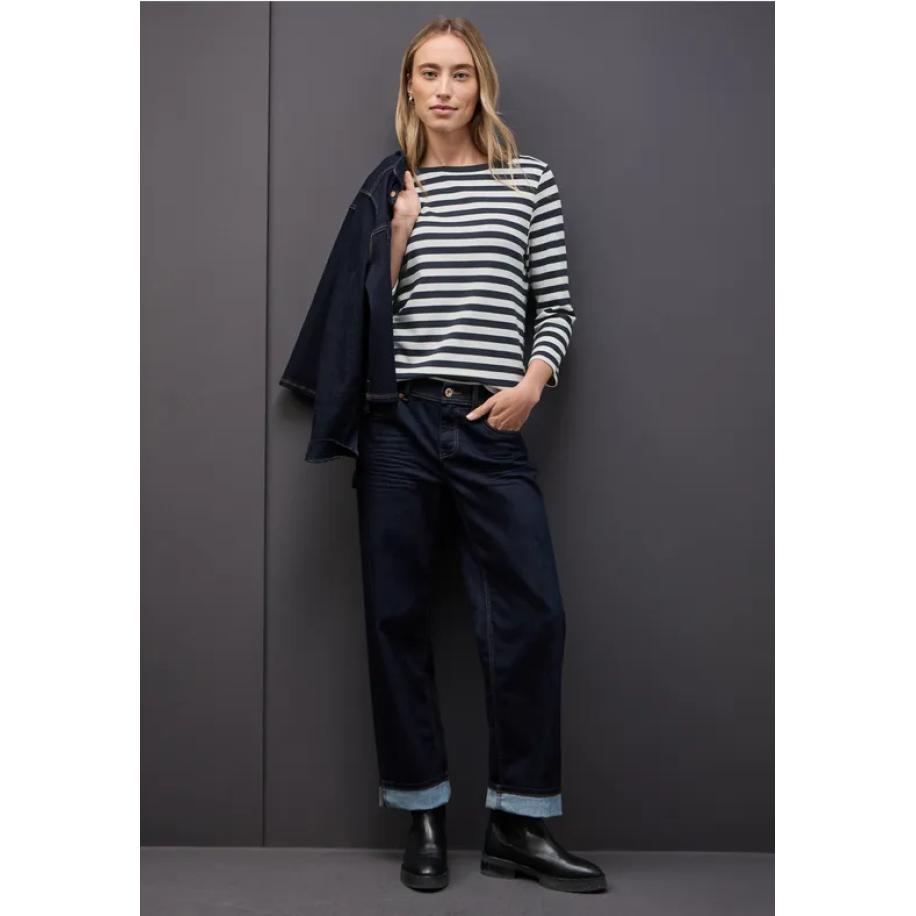 Street One Gestreept boothals shirt Blauw