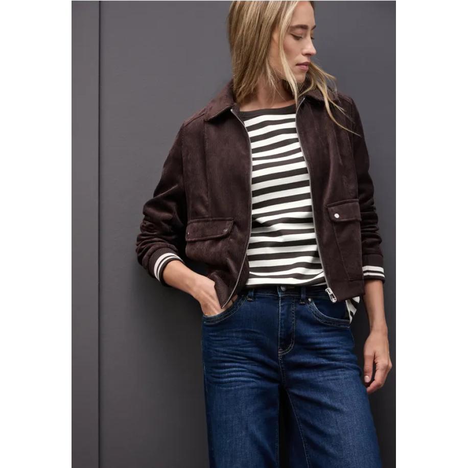 Street One Gestreept boothals shirt Bruin