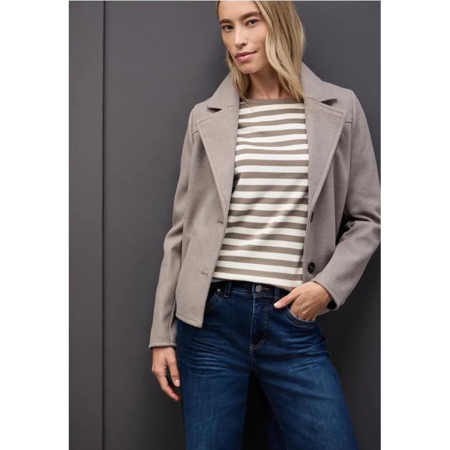 Street One Gestreept boothals shirt Bruin