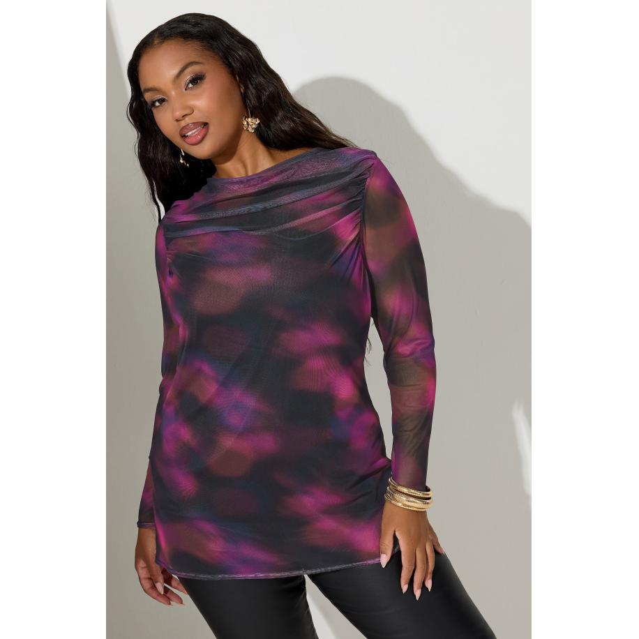 Yours London Curve Paarse Vage Mesh Kaphals Top Size 58-60 Paars