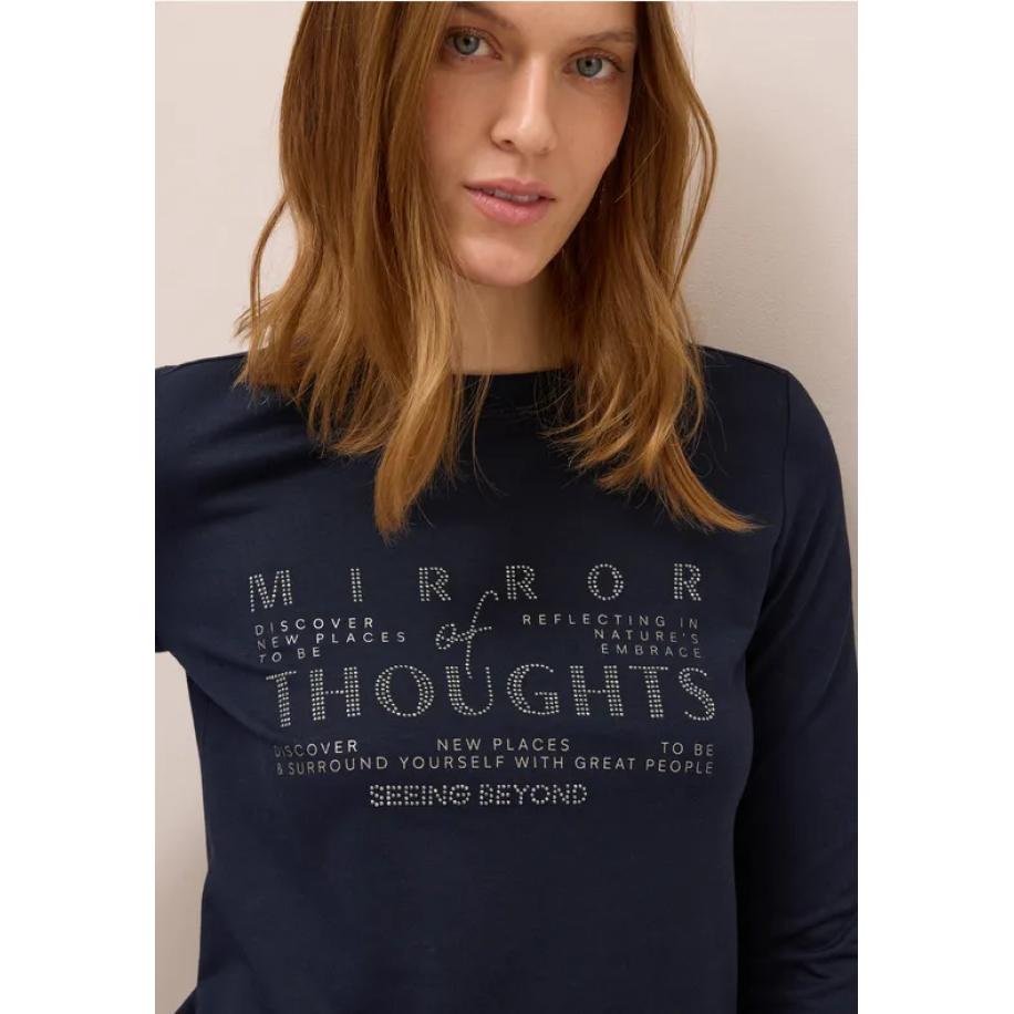 CECIL Zacht shirt met tekst Blauw