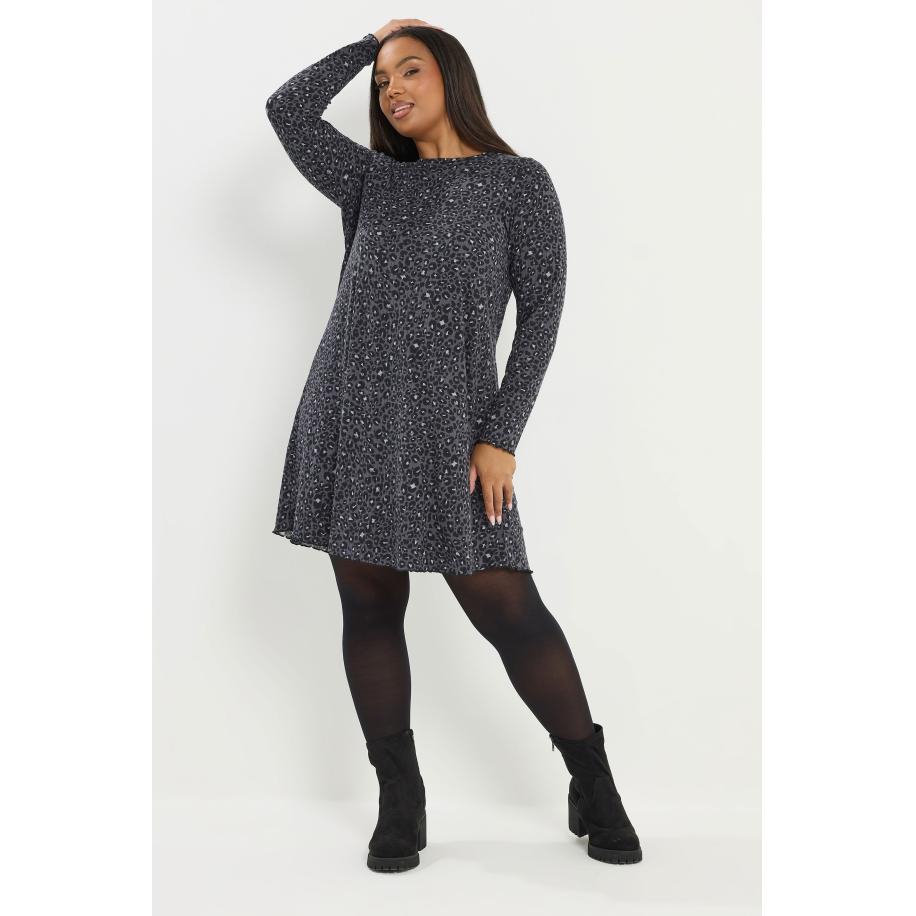 Yours Grijze Geribbelde Tuniek Met Luipaardprint Size 66-68 Grijs