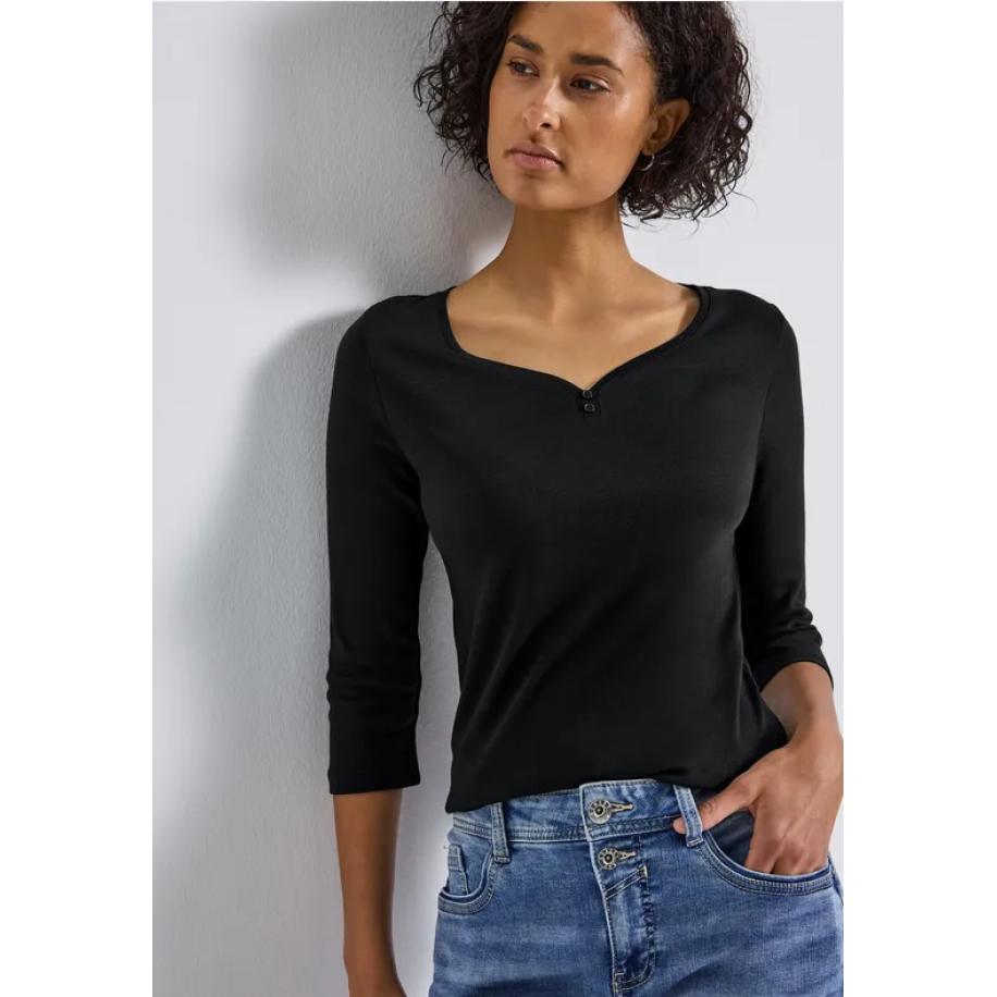 Street One Basic shirt met knoopdetail Zwart