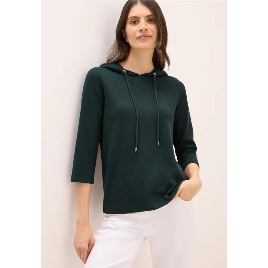 CECIL Hoodie Shirt met geribde structuur Groen