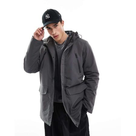 Brave Soul - Parka jas met capuchon en verborgen ritssluiting in grijs-Zwart