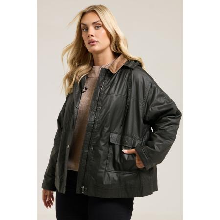 Yours Curve Zwart Gewaxt Parka Jack Size 58-60