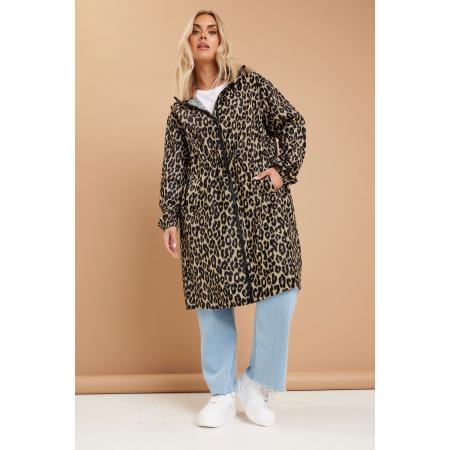 Yours Lichtgewicht Parka In Een Lang Ontwerp Met Luipaardprint En Capuchon In Bruin Size 54-56
