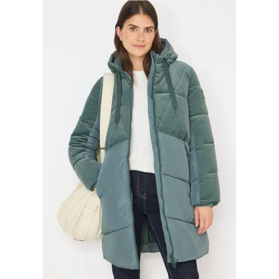 CECIL Pufferjas met ribfluwelen mix Groen