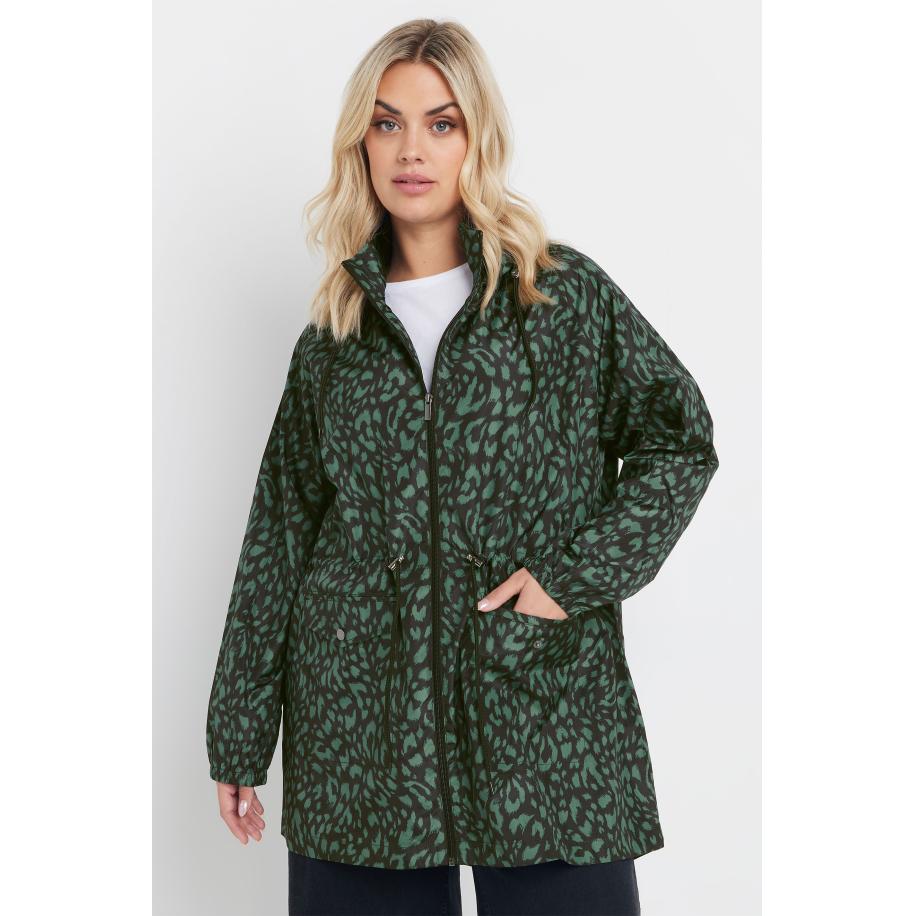 Yours Lichtgewicht Parka Met Luipaardprint En Capuchon In Groen Size 62-64 Groen