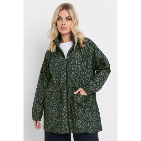 Yours Lichtgewicht Parka Met Luipaardprint En Capuchon In Groen Size 62-64