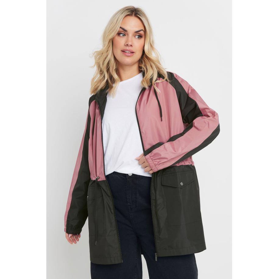 Yours Lichtgewicht Parka Met Kleurvlak Ontwerp En Capuchon In Zwart/Roze Size 62-64 Roze