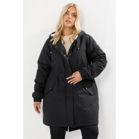 Yours Curve Zwarte Borg Gevoerde Parka Jas Size 58-60