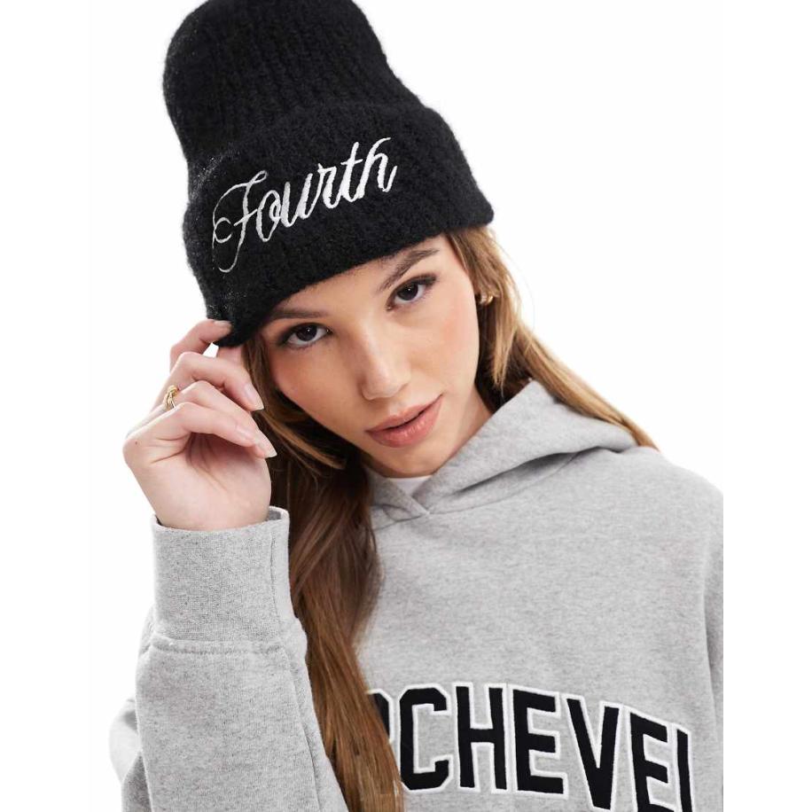 4th & Reckless x Felicia Wedin Apres Ski Gebreide beanie met geborduurd logo in zwart Zwart