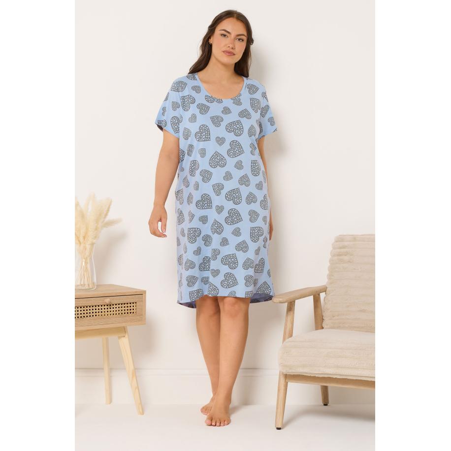 Yours Lichtblauw Nachthemd Met Hartje Size 66-68 Blauw