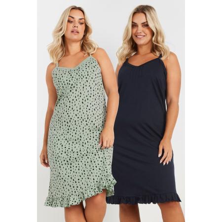 Yours Twee Paar Nachthemden Met Dalmatiërprint In Saliegroen/Zwart Size 62-64