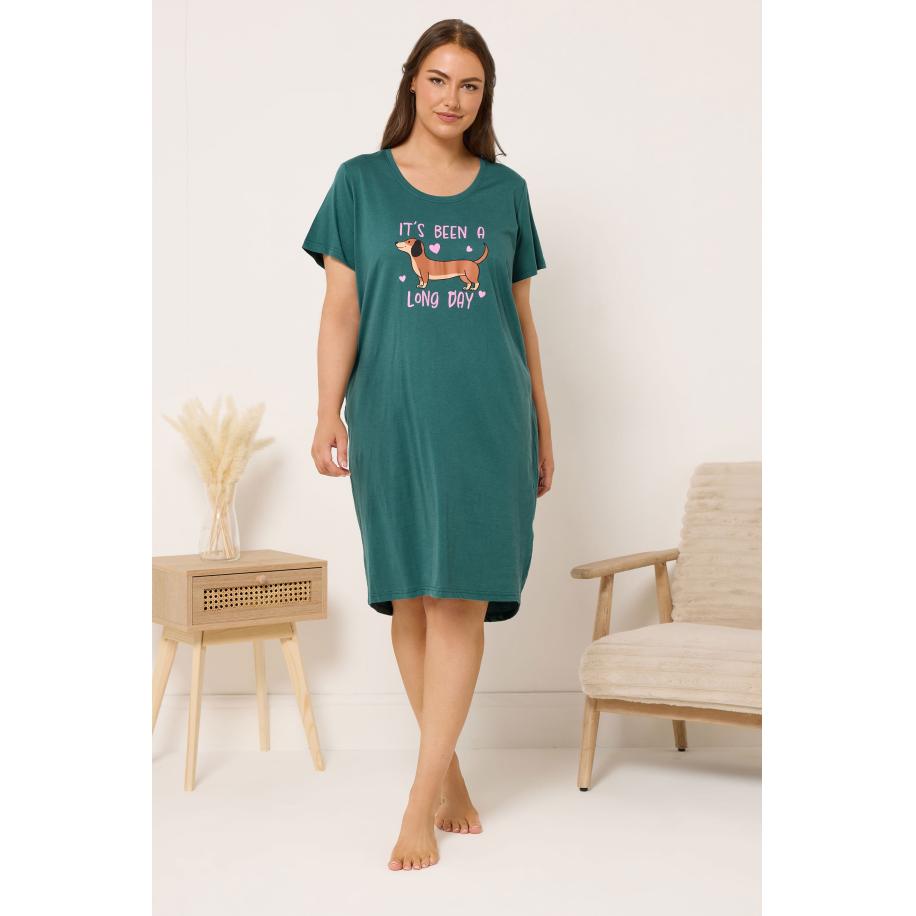 Yours Curve Groen 'It's Been A Long Day' Nachthemd Met Lange Achterkant Size 66-68 Groen