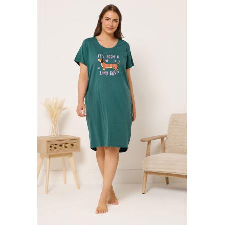 Yours Curve Groen 'It's Been A Long Day' Nachthemd Met Lange Achterkant Size 66-68
