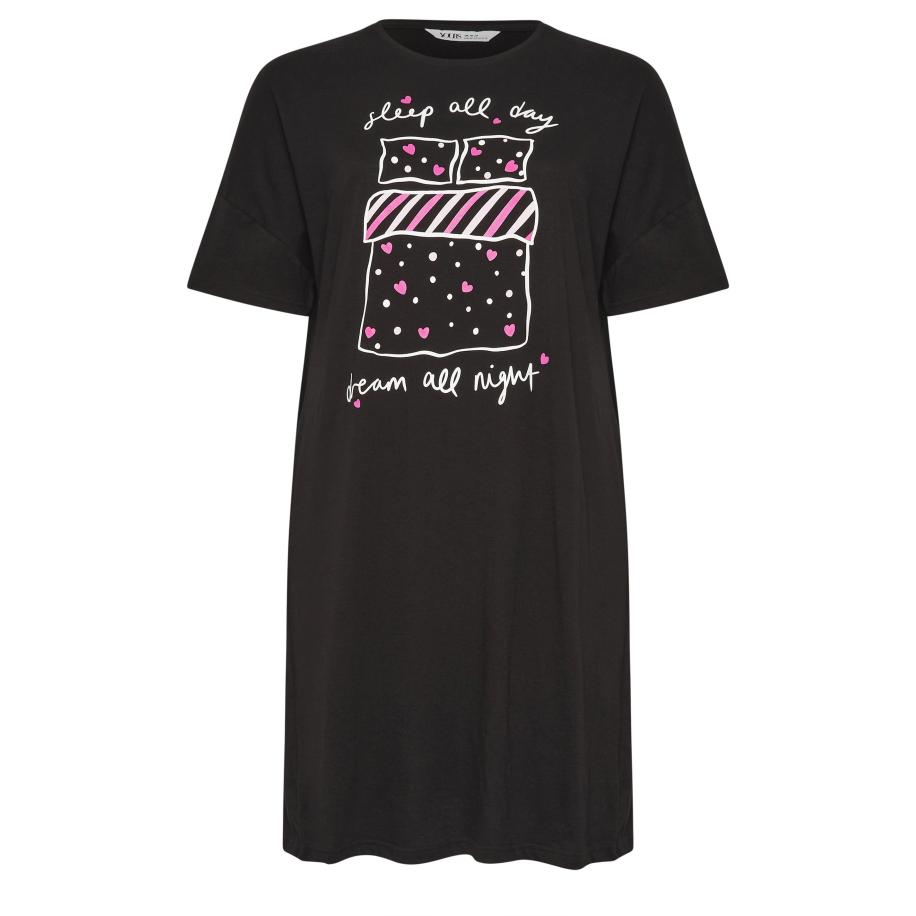 Yours Curve Zwart 'Sleep All Day' Maxi Slaapshirt Nachthemd Size 58-60 Zwart