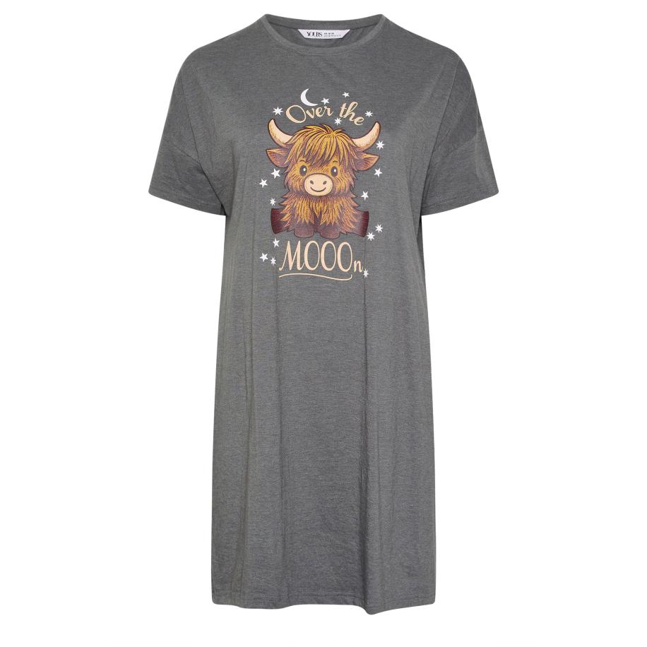Yours Curve Grijs 'Over The Moon' Slogan Midaxi Sleep Tee Nachthemd Size 54-56 Grijs