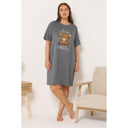 Yours Curve Grijs 'Over The Moon' Slogan Midaxi Sleep Tee Nachthemd Size 54-56