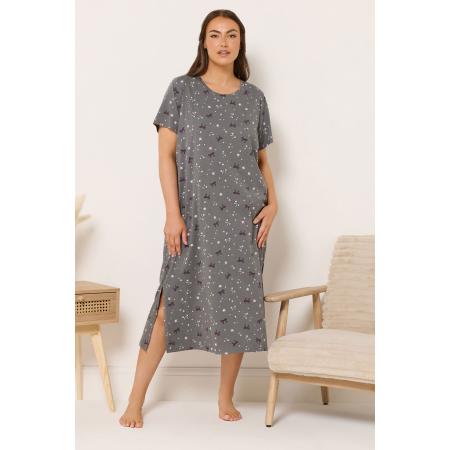 Yours Curve Grijze Maxinachthemd Met Strik En Sterprint Size 58-60