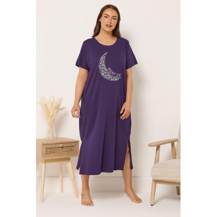 Yours Curve Paars 'Night Sky' Midaxinachthemd Size 66-68 Paars