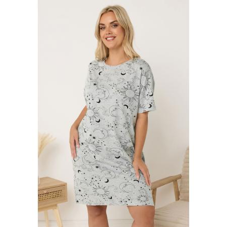 Yours Curve Grijs Nachthemd Met Sterrenprint Size 66-68