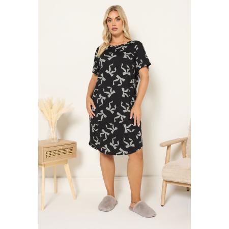 Yours Curve Zwart Luipaard Strik Zacht Aanrakend Nachthemd Size 66-68