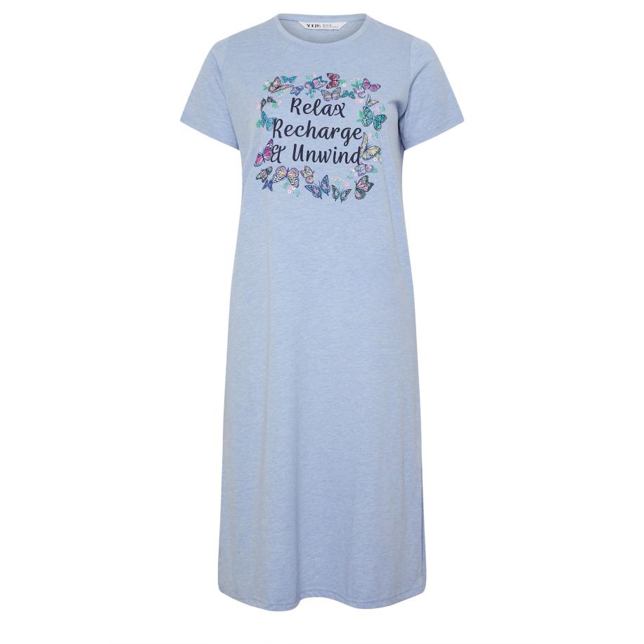 Yours Plus Size Blue 'Relax Recharge Unwind' Midaxi Nightdress Size 62-64 Blauw