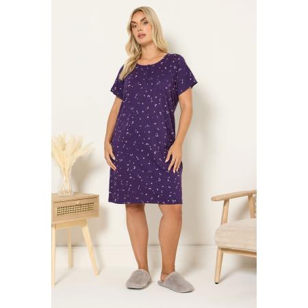 Yours Curve Purple Moon Print Placket Nachthemd Size 66-68