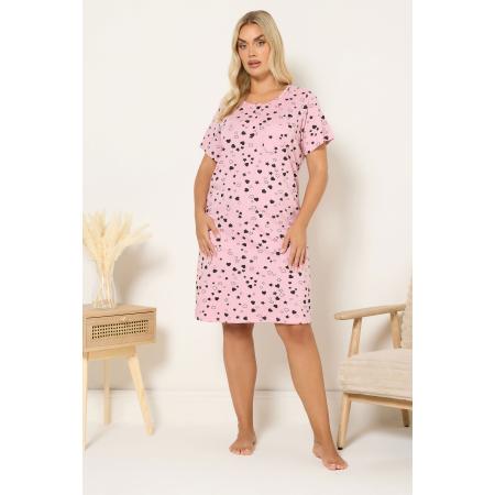 Yours Curve Roze Hart En Sterrenprint Nachthemd Size 66-68
