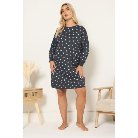 Yours Curve Grey Heart Nachthemd Met Lange Mouwen Size 66-68