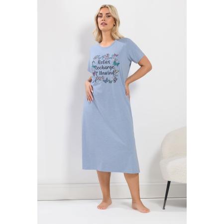 Yours Blauw 'Relax Recharge Unwind' Midaxi Nachthemd Size 54-56